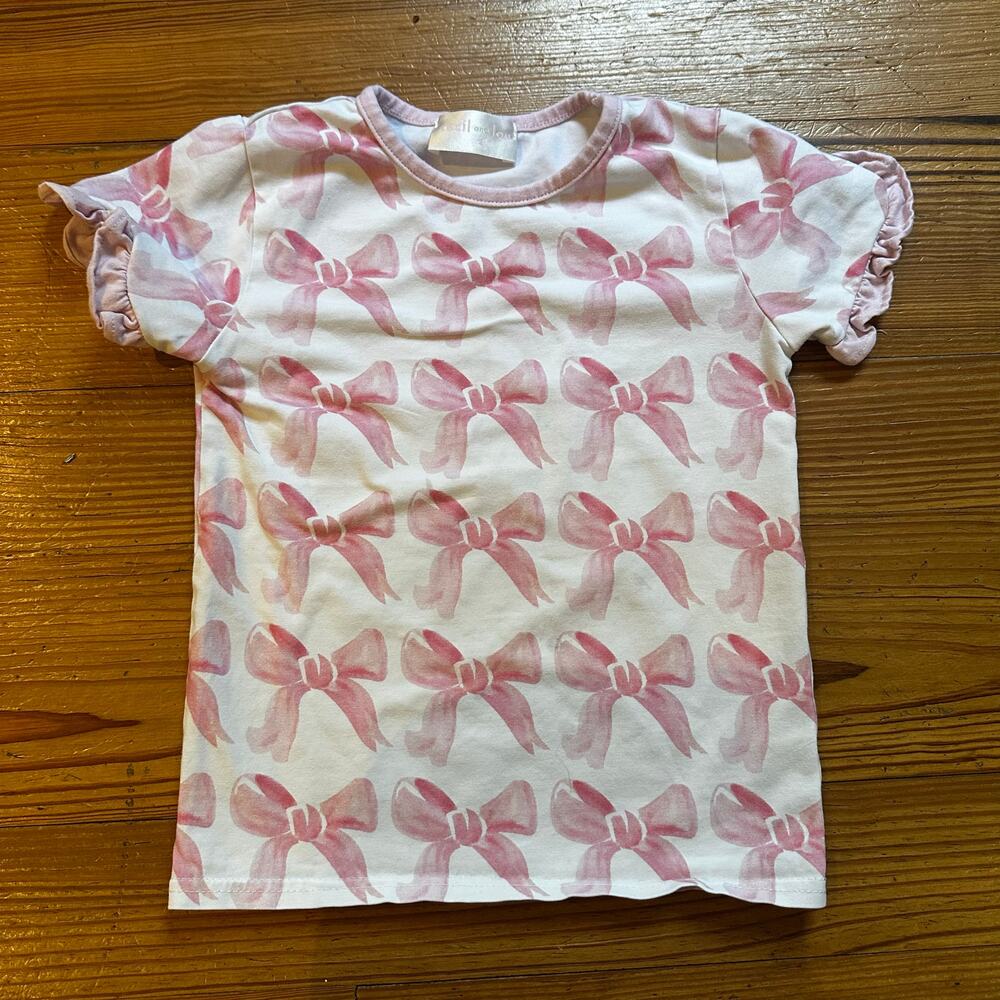 Cecil and Lou white pink bow shirt sleeve tee shirt SIZE 5‎